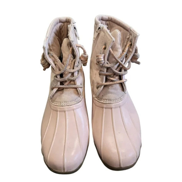 Pink Lace-Up Duck Boots - Picture 1 of 5